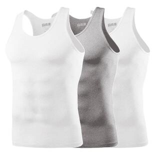 [3件]宜而爽男士纯棉背心中老年100%棉打底老头衫运动健身白汗衫