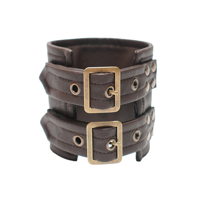 蒸汽朋克咖色皮革铆钉臂环袖环