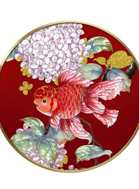 珐琅彩装饰画金鱼玄关走廊挂画