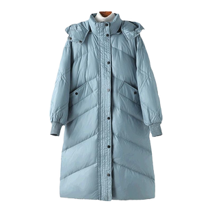 【断码】M2女装冬90白鸭绒外套加厚大码中长款连帽羽绒服