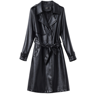 真皮皮衣女中长款系带风衣2025秋冬新款绵羊皮大衣显瘦皮夹克外套