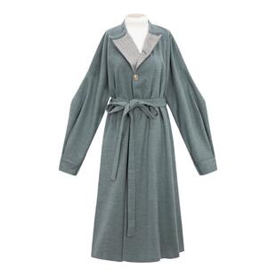 花朝记｜抒情诗｜唐制汉服元素圆领袍毛呢大衣灰色绿色百搭日常风