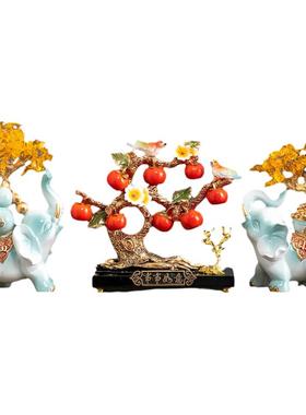 中式事事如意柿子摆件客厅家居电视柜酒柜玄关装饰品新居乔迁礼品