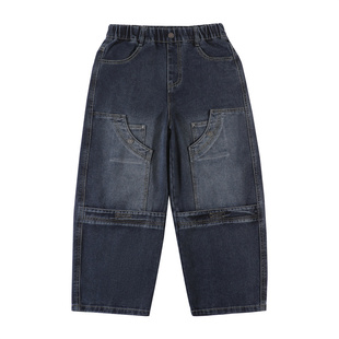 男童牛仔裤高腰春秋拼接裤子2026新款帅气韩版长裤中大童宽松春装