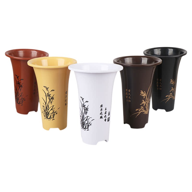 家用塑料墨兰春兰兰花仿紫砂树脂白色黑色园艺工具绿植花卉深花盆