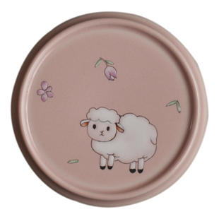 勾画茶器 景德镇手绘粉色兔子盖置可爱杯托盖碗茶壶盖托茶道配件