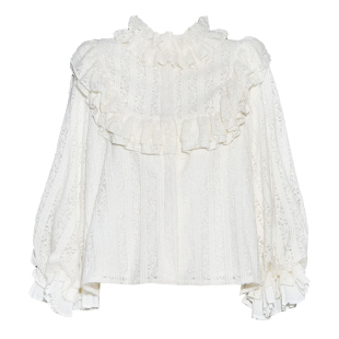 弥爱原创《珍妮的花园》法式复古宫廷加厚磨毛蕾丝灯笼袖衬衫秋冬