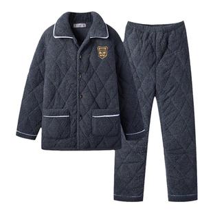 保暖睡衣男款三层夹棉加绒加厚2025新款男士珊瑚绒家居服套装冬季