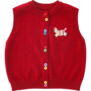 米米哈罗女童针织马甲春装2026新款儿童坎肩开衫女孩百搭毛衣背心