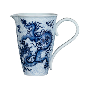 钟家窑陶瓷公道杯 景德镇柴窑青花手绘暗海水龙纹茶道分茶器茶海