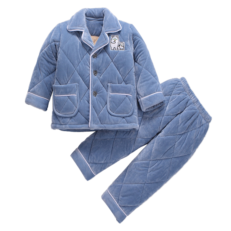 冬季加厚款珊瑚绒夹棉家居服套装