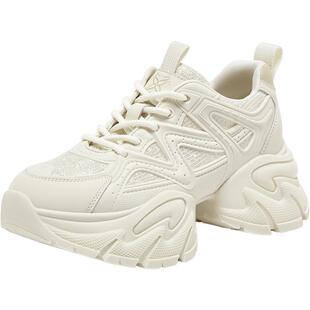 百思图2025秋季新款透气白色老爹鞋厚底增高女运动休闲鞋G8890CM5