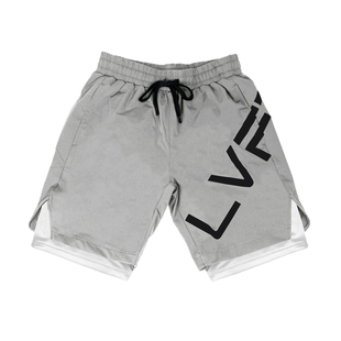 健身国际新款运动裤男短裤五分裤肌肉潮牌速干内衬双层防走光大码