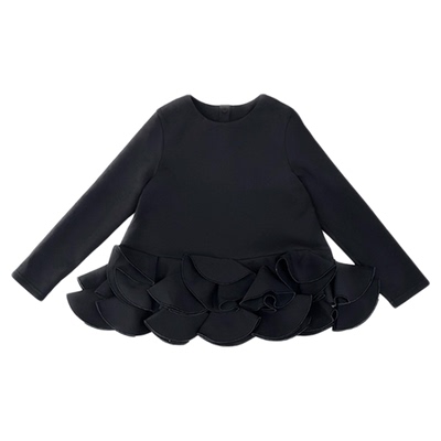 Qimoo/淇木25春季新款童装女童太空棉荷叶边花瓣套头衫QSS1TC213B