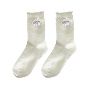 芭蕾风袜子女中筒袜春秋季女袜蝴蝶结可爱花边白色miu系长筒袜