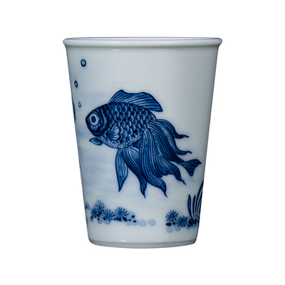 钟家窑全手工手绘柴窑青花闻香杯