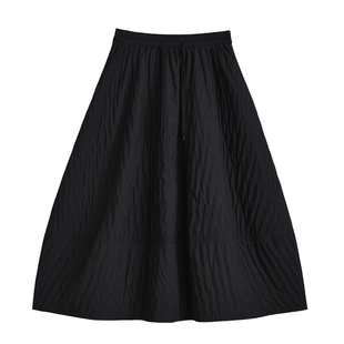 暗黑日系山本风高腰褶皱裙子春秋女装黑色显瘦半身裙长裙a字半裙