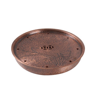 手工纯铜茶盘大号储水式托盘带盖家用建水干泡台茶具圆形茶洗壶承