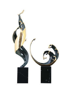 轻奢风生水起铜海浪摆件高档招财