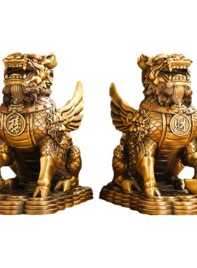 铜麒麟一对公母客厅摆件装饰礼品