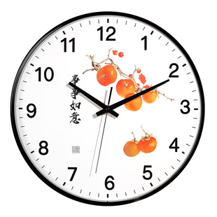 得力柿柿如意挂钟客厅钟表时尚家用时钟2026新款现代简约钟挂表