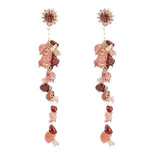 粉色碎石耳夹无耳洞女士新款流苏耳环长款耳钉海边度假风耳坠耳饰