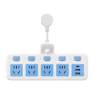 公方牛款办公短线转换插座USB夜灯独立开关多功能一转多孔位3插头