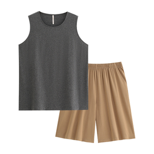 悦内睡衣男士夏款背心短裤纯棉家居服夏季宽松大码薄款凉感可外穿