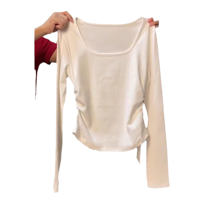 小个子短款方领长袖T恤女秋冬