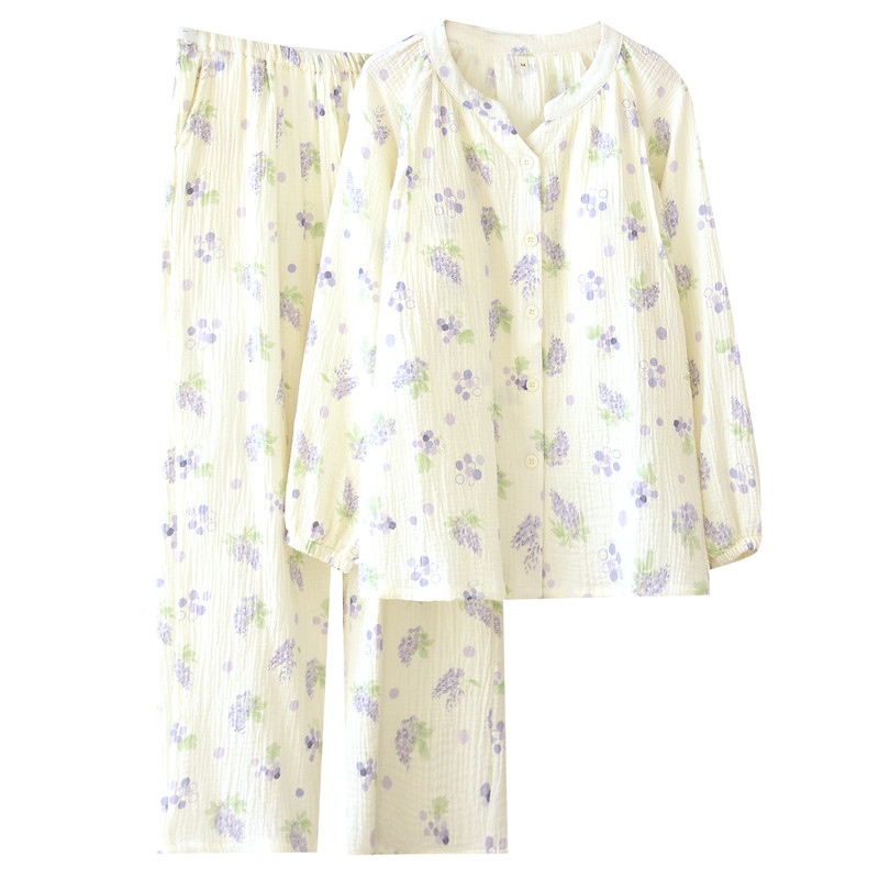 月子服薄款春秋纯棉产后孕妇睡衣棉纱产妇带胸垫5月份喂奶衣套装