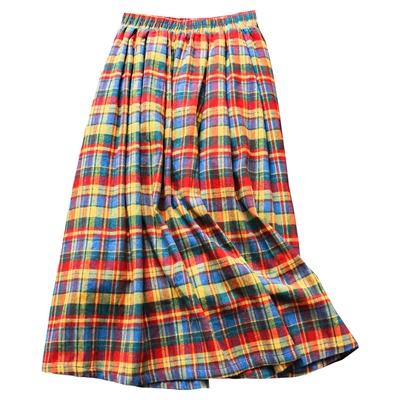 多巴胺彩色格纹松紧腰磨毛半身裙