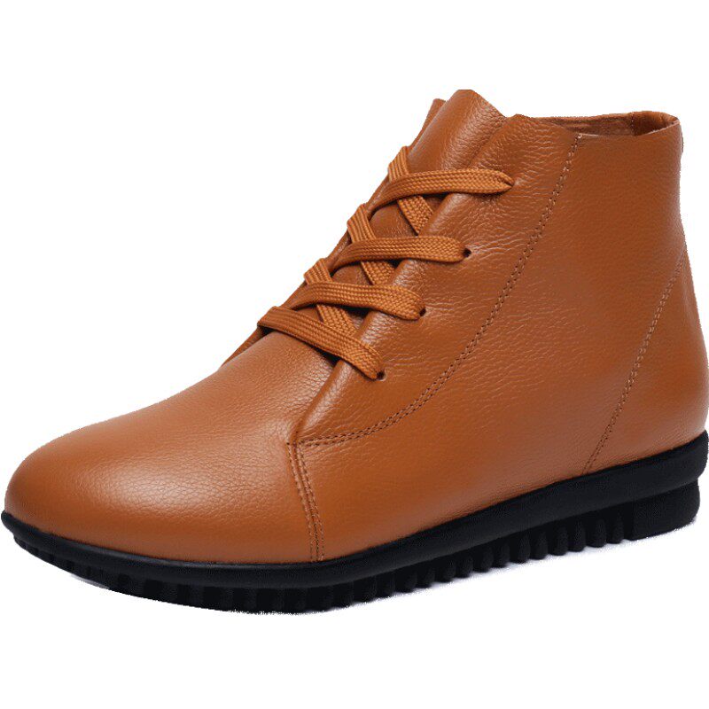 2025新款春秋单靴子女鞋子平跟休闲妈妈鞋真皮鞋软底舒适平底短靴