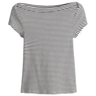 HM女装T恤冬季时尚休闲简约深红色一字领罗纹上衣1296056