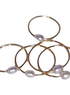 金色细款简约戒指冷淡风高级ins风指环女淡水珍珠14k注金