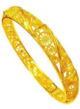时尚简约镀黄金复古雕花缕空手镯