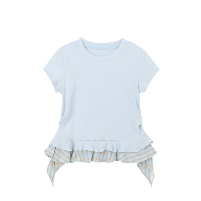 布丁哈鲁儿童韩系圆领荷叶边T恤