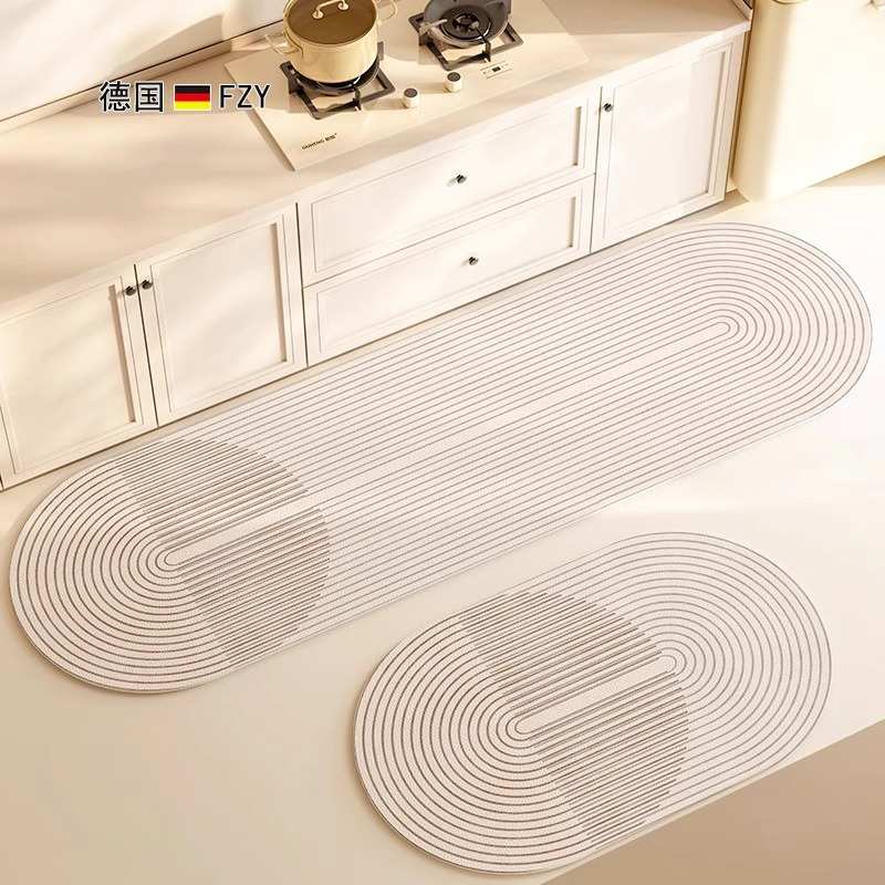 侘寂风皮革椭圆厨房地垫防滑防油可擦免洗地毯pvc长条家用脚垫子