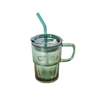 畹町墨绿兰特杯手柄带盖吸管玻璃杯子ins风高颜值家用办公喝水杯