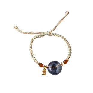 天然和田玉青花籽料平安扣原创编织款手链手绳男女款玉石手串饰品