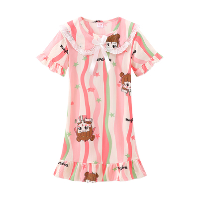 纯棉女童睡裙中大童卡通公主风