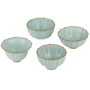 汝窑茶杯套装家用景德镇功夫茶具陶瓷复古汝瓷主人杯手工青瓷礼品