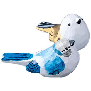 手工创意北长尾山雀木雕小鸟摆件可爱肥啾桌面木头鸟装饰圣诞礼物