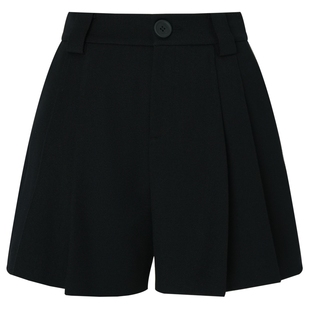 IDPAN毛呢短裤冬季新款时尚百搭气质通勤高腰显瘦黑色裤子女