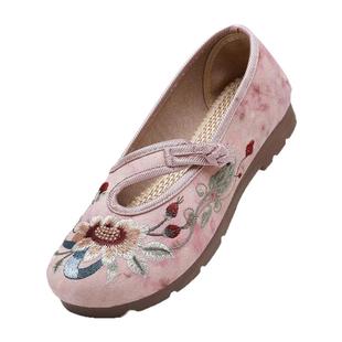 复古国风汉服鞋老北京布鞋女浅口透气民族风绣花鞋舒适软底妈妈鞋