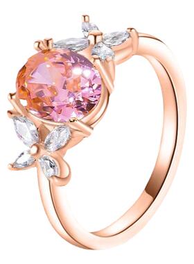 四花瓣粉钻戒指椭圆鸽子蛋