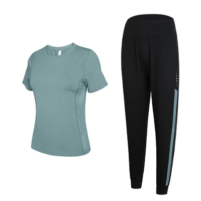 速干透气夏健身衣跑步运动套装女