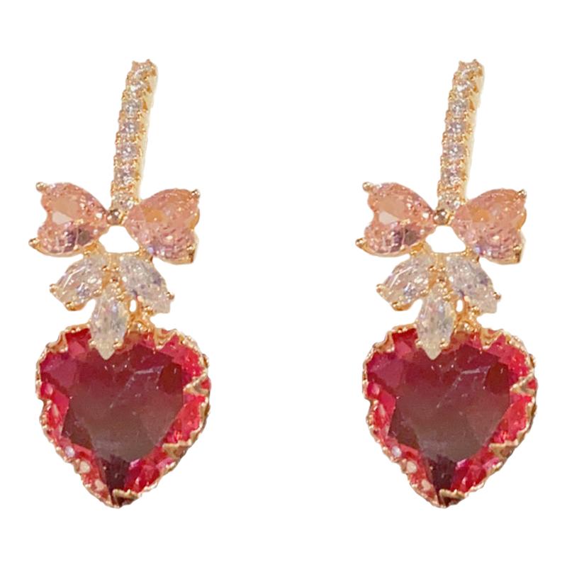 奥特莱斯品牌专柜限时折扣清仓s925纯银针微镶锆石蝴蝶结爱心耳坠