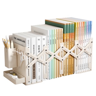 书立书架桌面可伸缩书立架书本收纳置物架带笔筒书夹挡板固定书本书档分隔板防倒放书神器小学初中生教室用