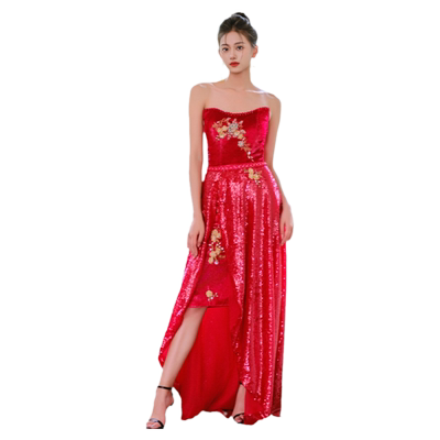 obride新娘敬酒服红色礼服两穿