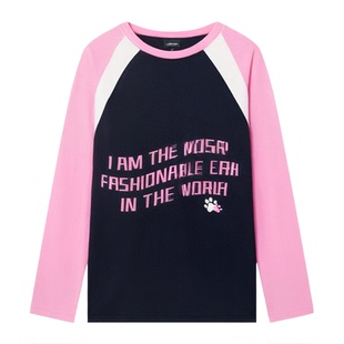 【翻转卡片】a02潮流长袖T恤女2025秋季甜酷撞色美式复古印花上衣